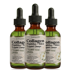 Lanomiz Colágeno y Biotina en Gotas 10,000mcg - Promueve la Firmeza e Hidratación de la Piel - Apoya el Volumen del Cabello y un Brillo Radiante - Sabor Manzana Verde - 2 Fl Oz