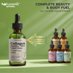 Lanomiz Colágeno y Biotina en Gotas 10,000mcg - Promueve la Firmeza e Hidratación de la Piel - Apoya el Volumen del Cabello y un Brillo Radiante - Sabor Manzana Verde - 2 Fl Oz