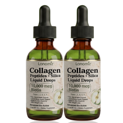 Lanomiz Colágeno y Biotina en Gotas 10,000mcg - Promueve la Firmeza e Hidratación de la Piel - Apoya el Volumen del Cabello y un Brillo Radiante - Sabor Manzana Verde - 2 Fl Oz